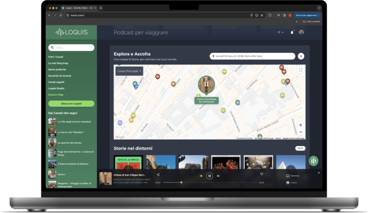 Loquis sul web: mappa, storie nei dintorni e player audio