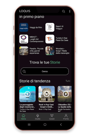 App Loquis: canali in primo piano, ricerca e storie da ascoltare